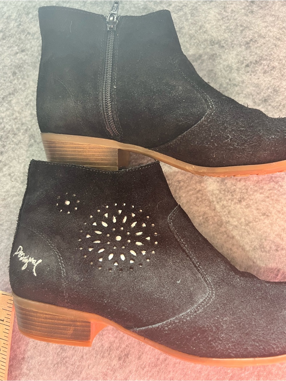 Desigual Black Suede Laser-Cut Ankle Booties